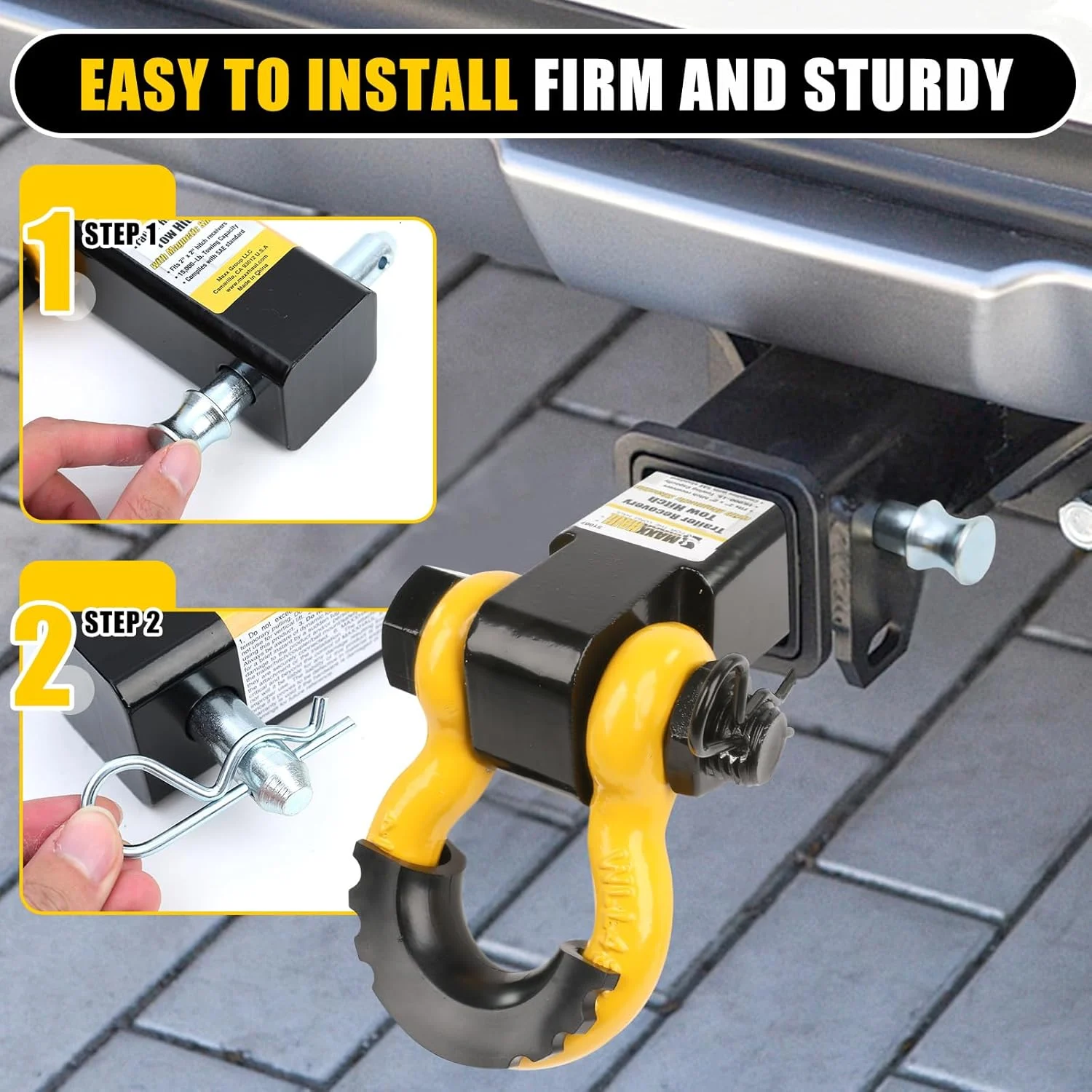 MaxxHaul 51007 15,000 lb Capacity Hitch Mount Trailer Recovery Shackle Tow Hitch - Image 4