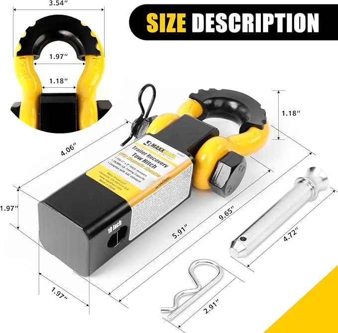 MaxxHaul 51007 15,000 lb Capacity Hitch Mount Trailer Recovery Shackle Tow Hitch - Image 2